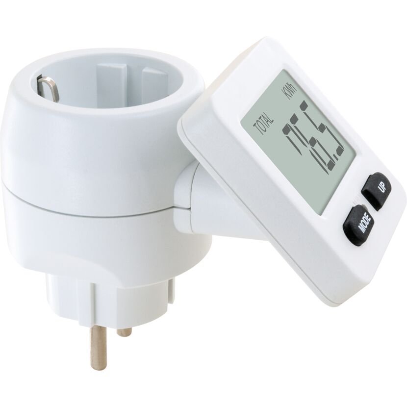 Digitales Energiemessgerät an Schuko-Stecker