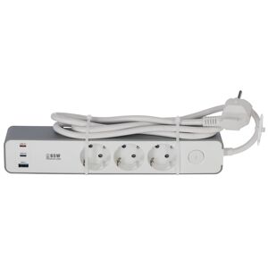 Steckdosenleiste mit Schalter und 3 USB-Ports weiß/grau 3-fach