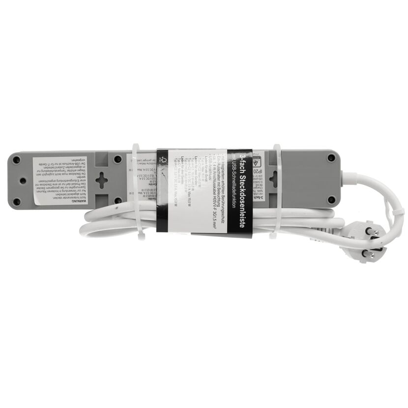 Steckdosenleiste mit Schalter und 3 USB-Ports weiß/grau 3-fach