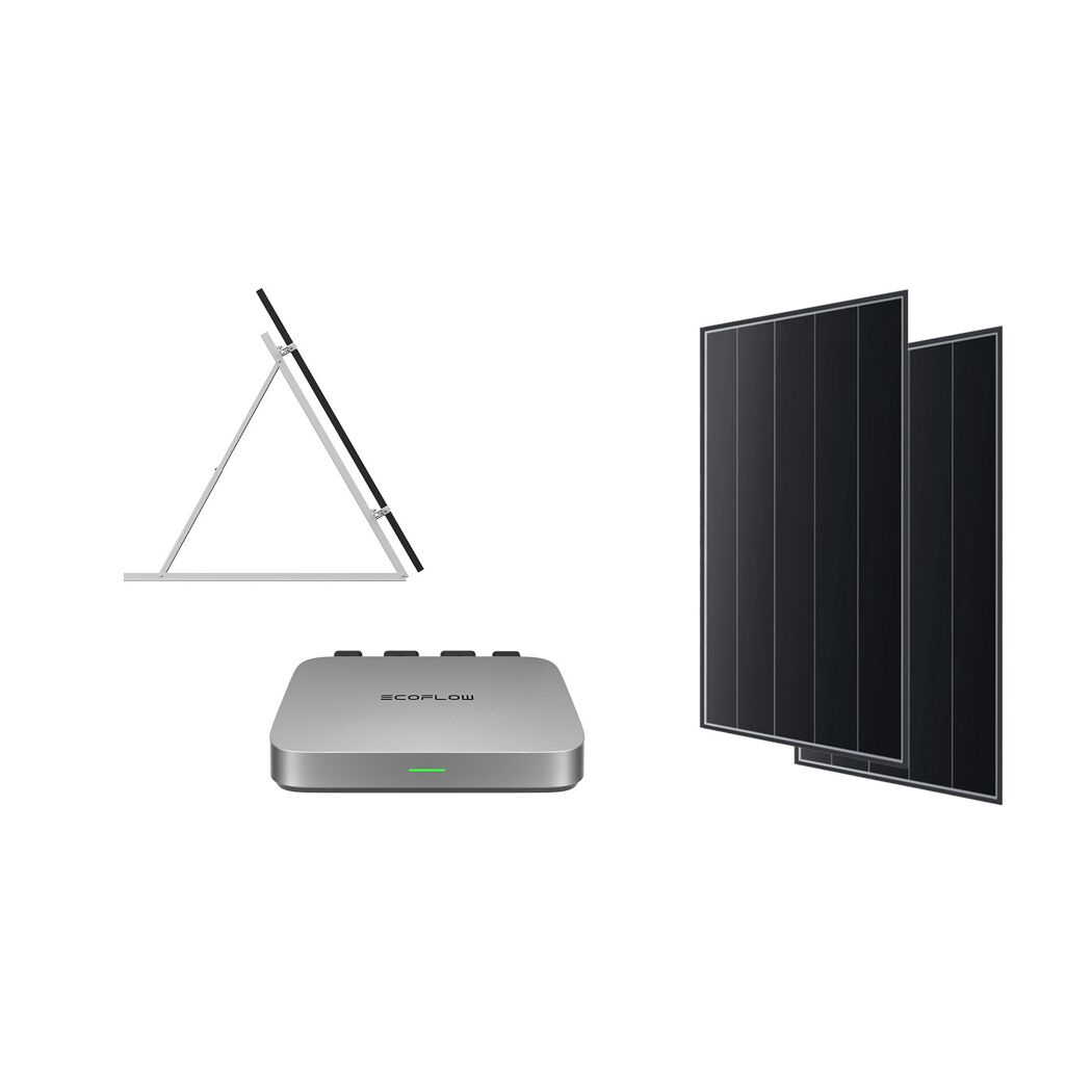 Solarpanel mit Ständer und Wechselrichter