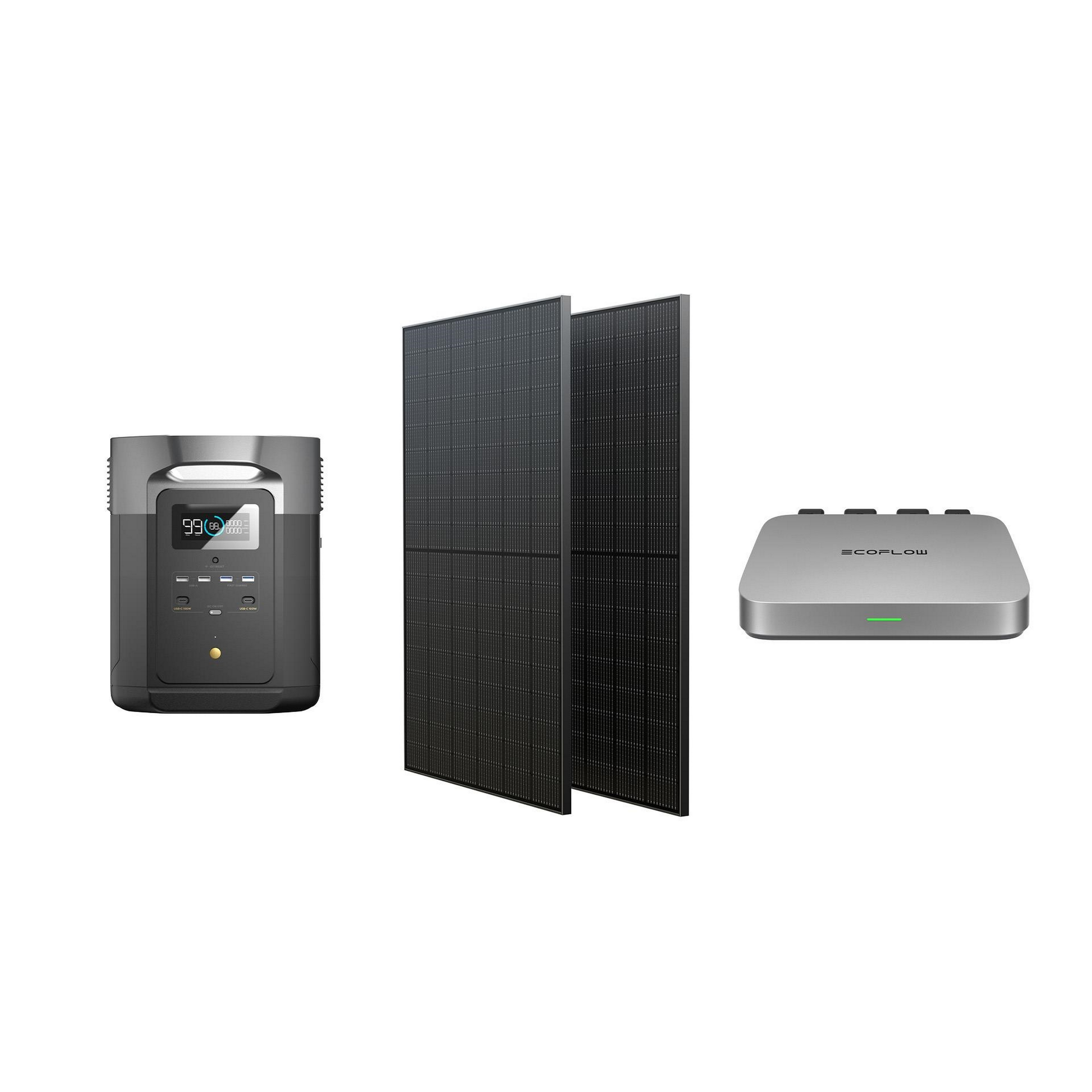 Balkonkraftwerk-Set 'Delta 2 Max' mit Powerstation 'Delta 2', Power Stream 600 W und Solarpanele je 400 W