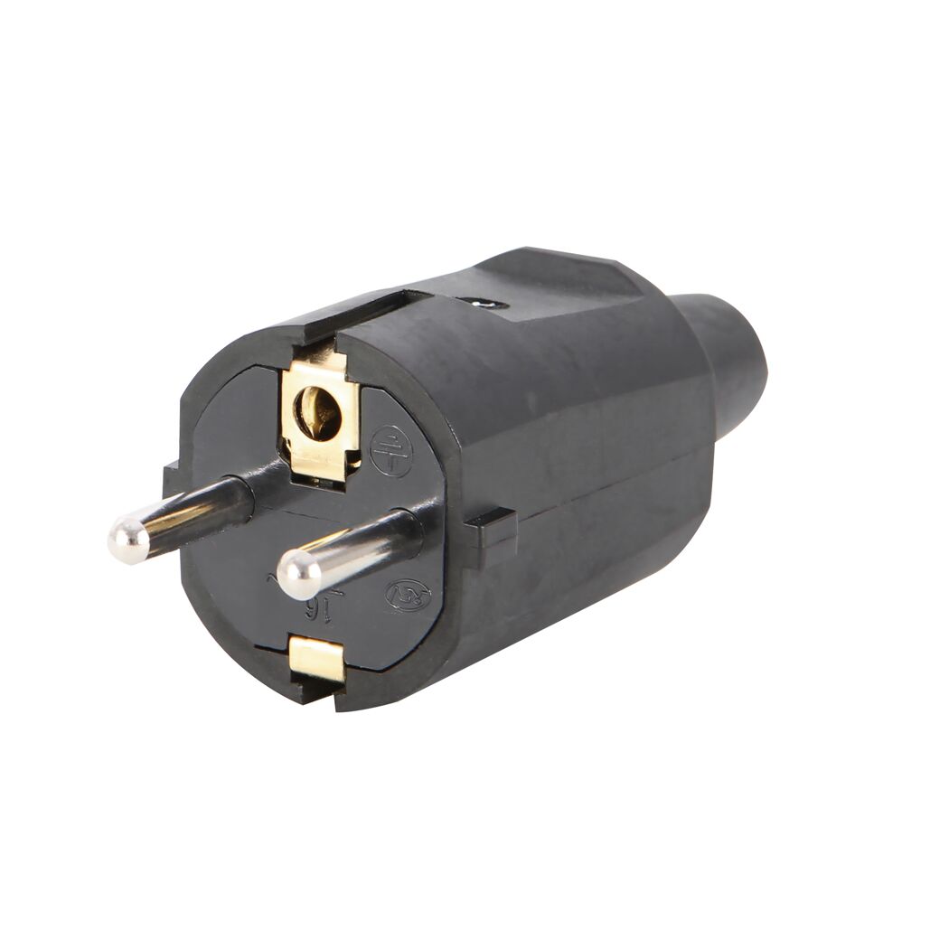 Schwarzer Schutzkontaktstecker mit Knickschutz