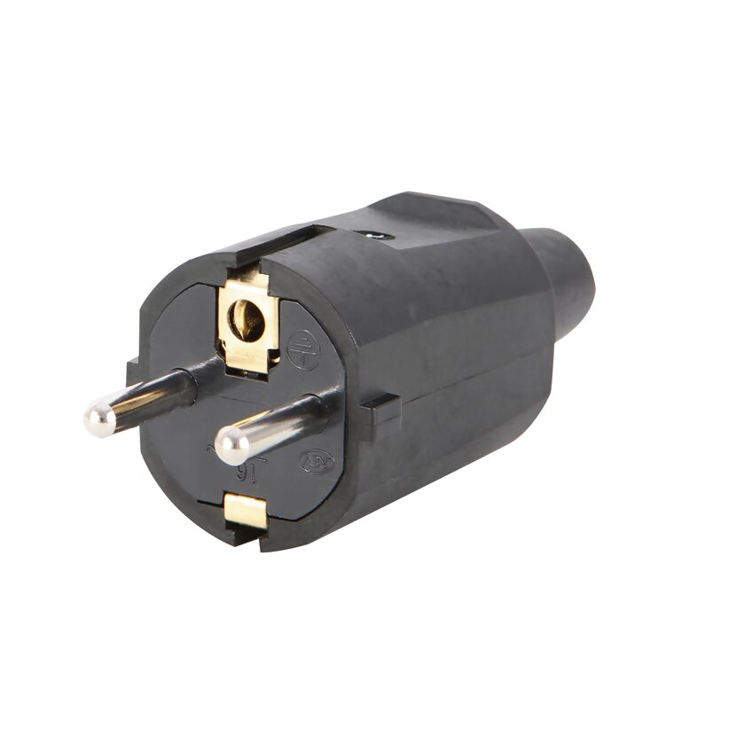 Schwarzer Schutzkontaktstecker mit Knickschutz