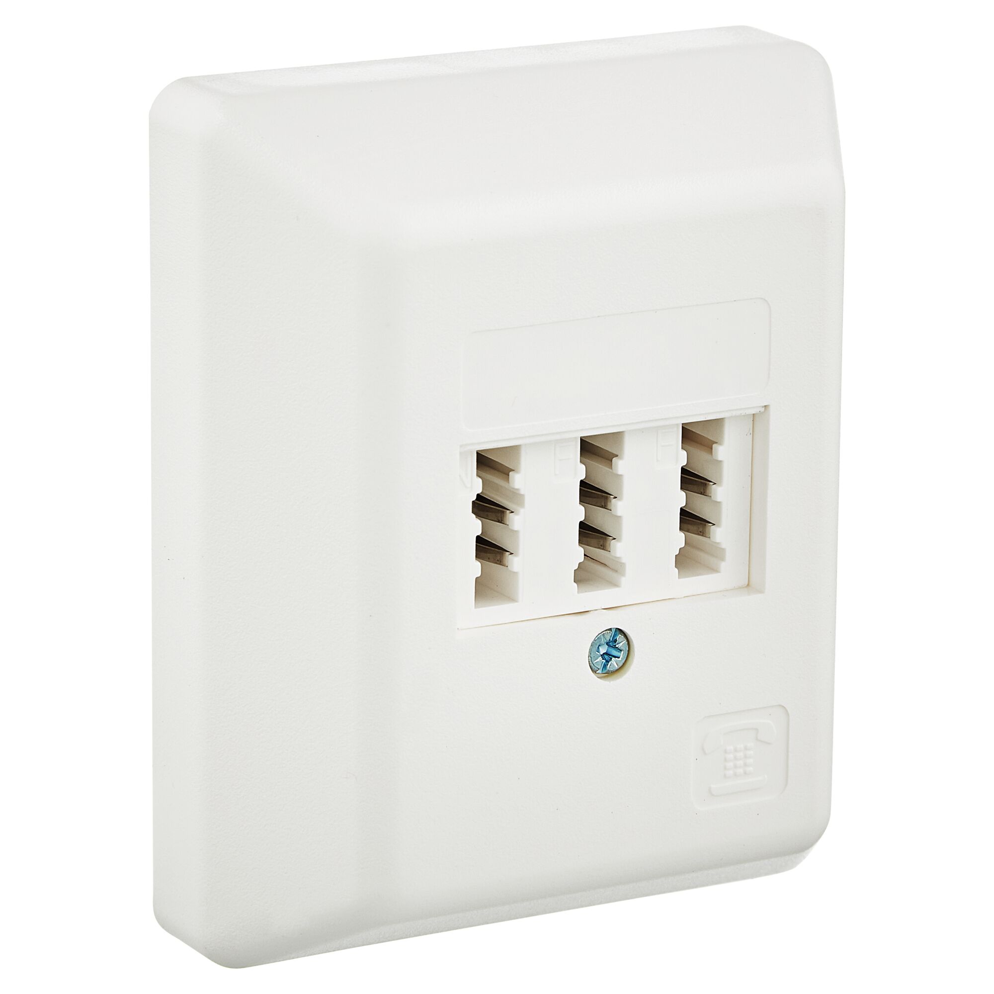 Weiße Telefonanschlussdose mit drei Ports.