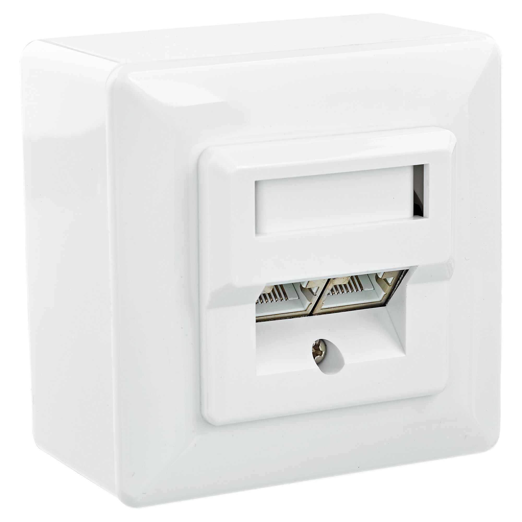 Weiße Netzwerkanschlussdose mit zwei Ports