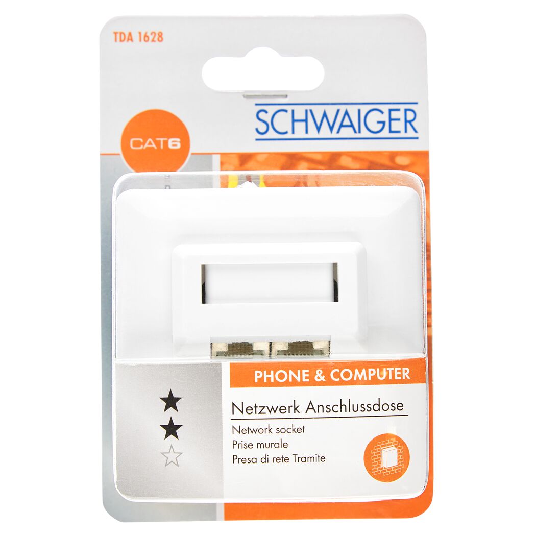 Weiße Netzwerkanschlussdose von Schwaiger in Verpackung
