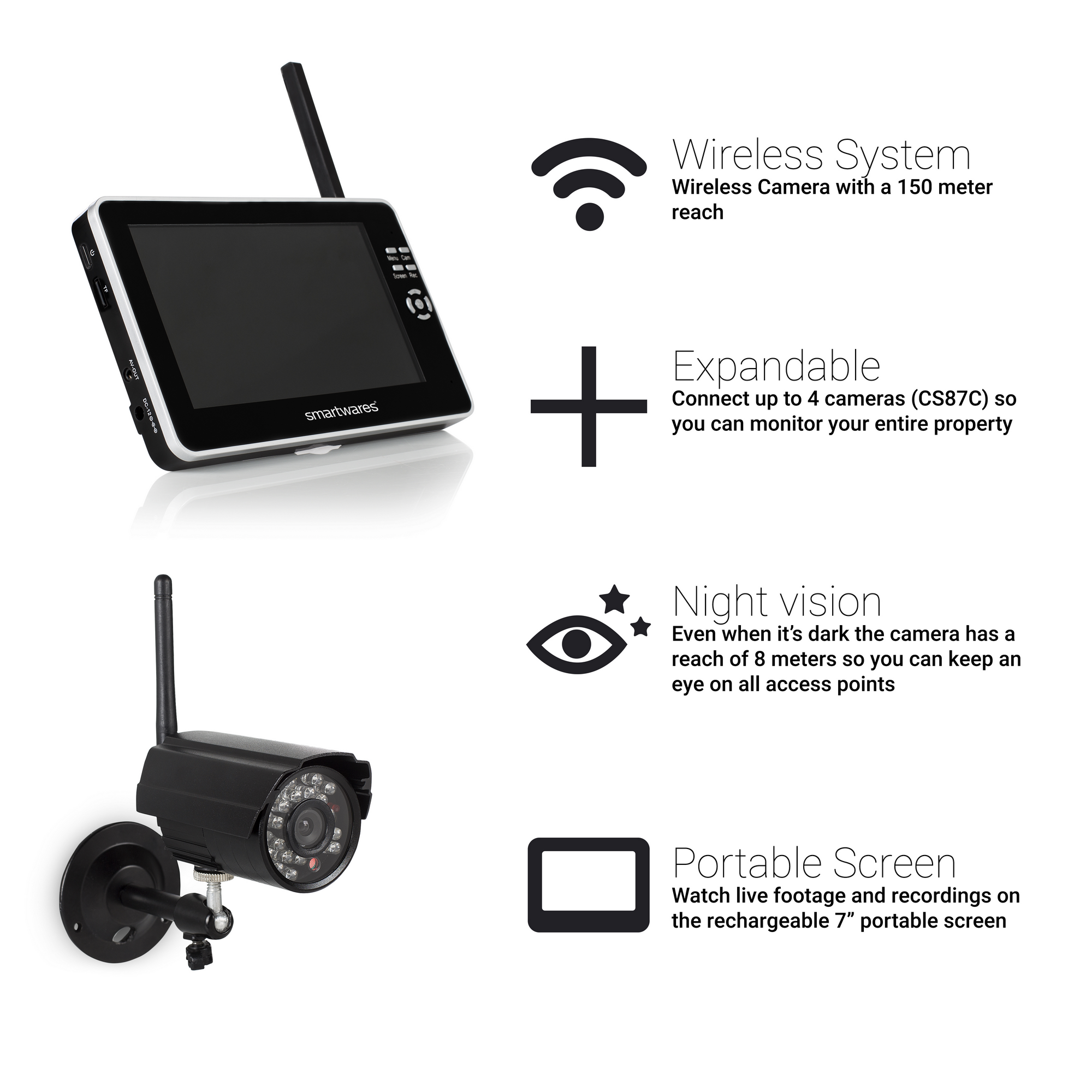 Digitales Überwachungskamera-Set 'CS87DVR' mit 7"-Monitor schwarz + product picture