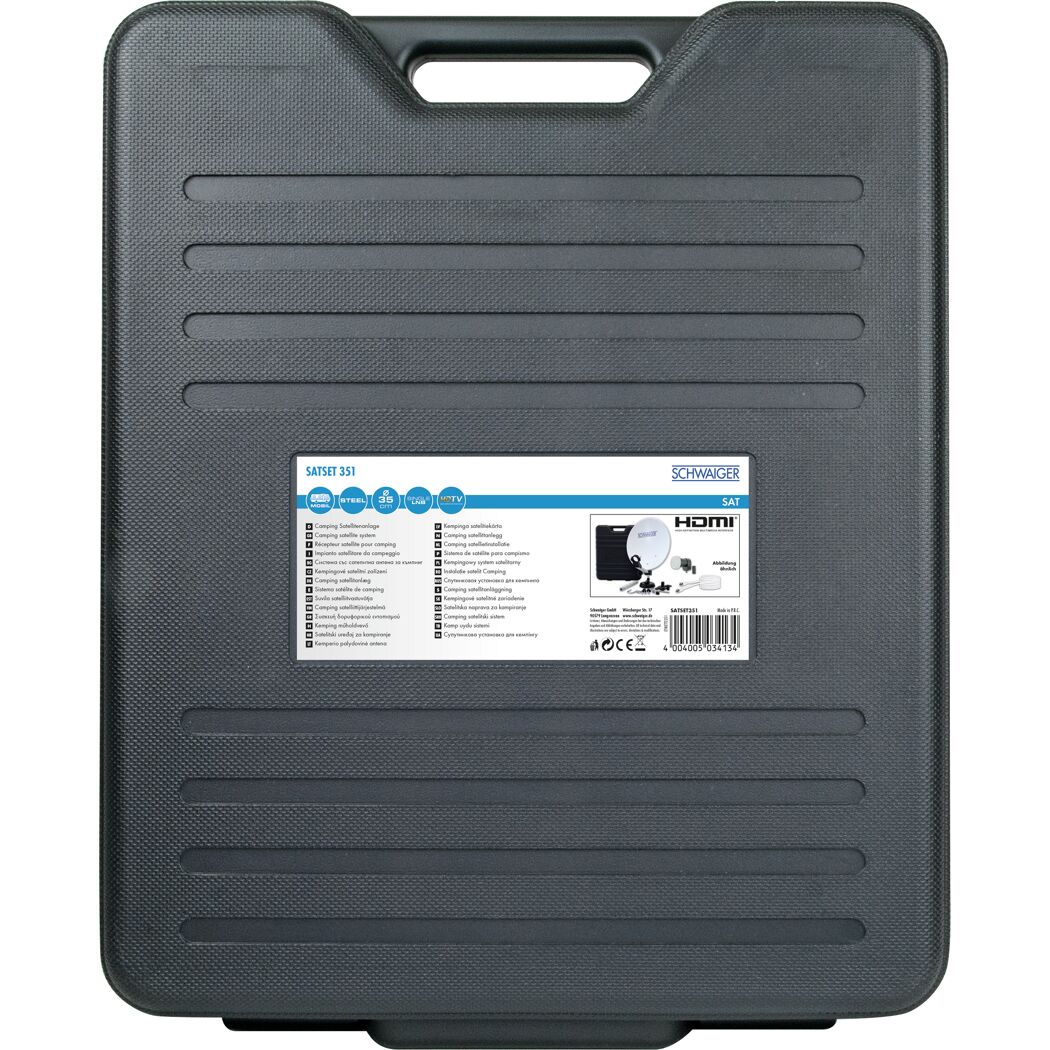 Schwarze Transportbox für SAT Anlage