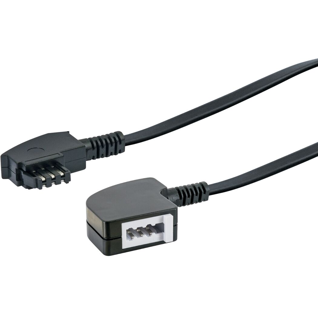 Schwarzes Telefonkabel mit zwei Anschlüssen