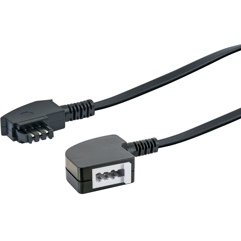 Schwarzes Telefonkabel mit Winkelstecker