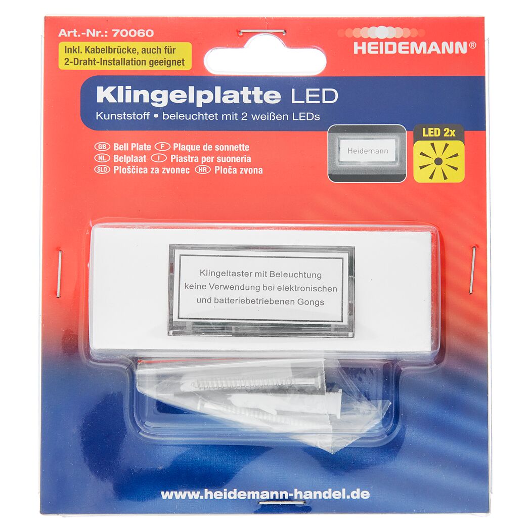 Heidemann Klingelplatte LED weiß mit Schrauben und Dübeln