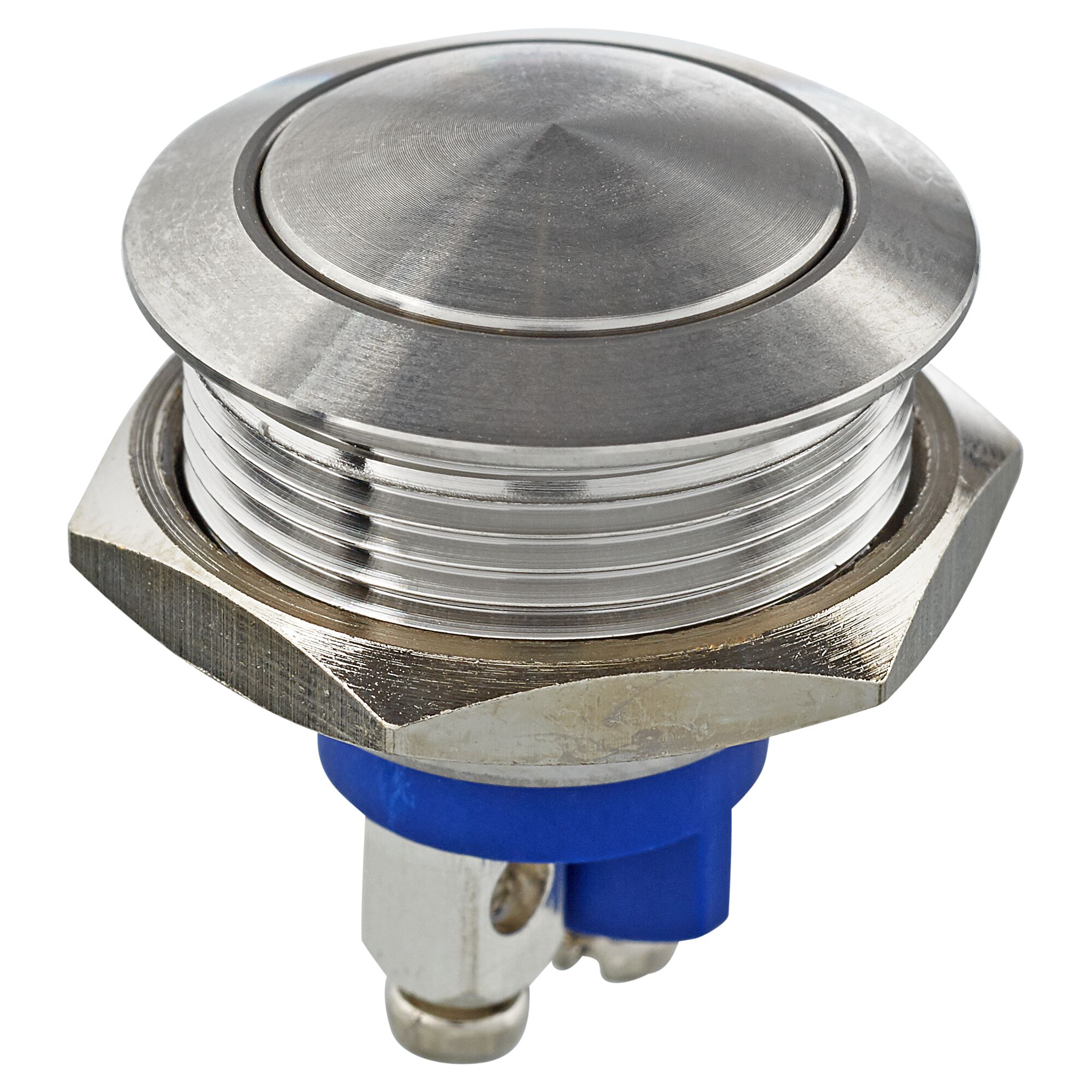 Metallischer Klingelkontakt mit blauen Anschlüssen