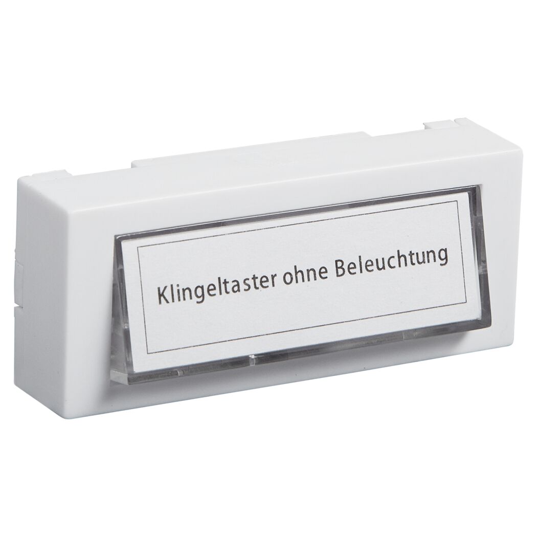Weiße Klingelplatte mit Aufschrift 'Klingeltaster ohne Beleuchtung'