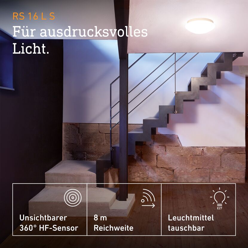 Deckenleuchte 'RS 16 L S' mit Bewegungsmelder weiß Ø 27,5 cm 60 W
