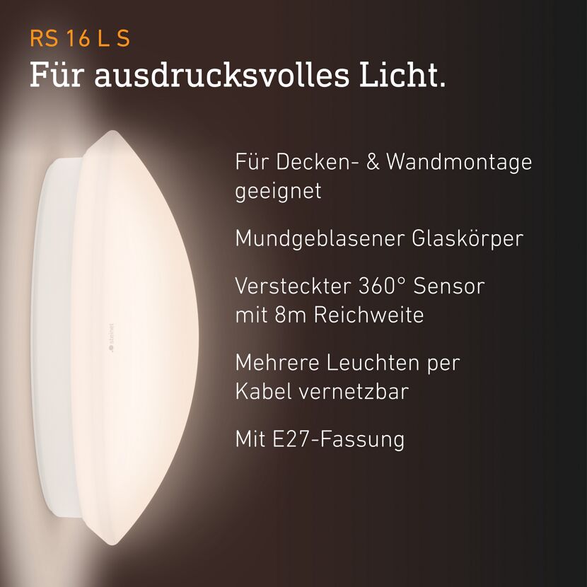 Deckenleuchte 'RS 16 L S' mit Bewegungsmelder weiß Ø 27,5 cm 60 W
