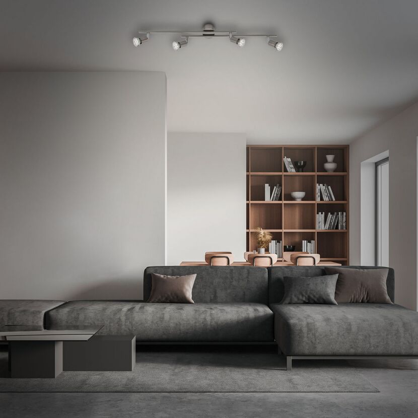 LED-Strahler Simple 4flg, nickel-matt in Wohnzimmer