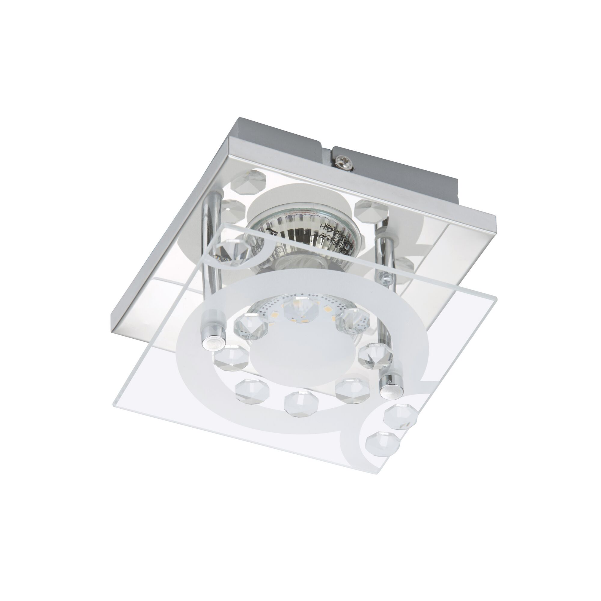 Quadratische Deckenleuchte mit Glas und Kristallen