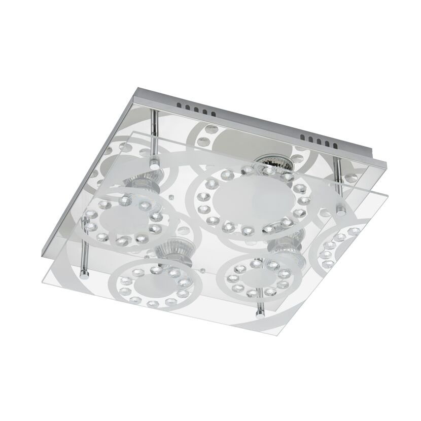 Quadratische Deckenleuchte aus Chrom und Glas mit LED-Leuchtmitteln
