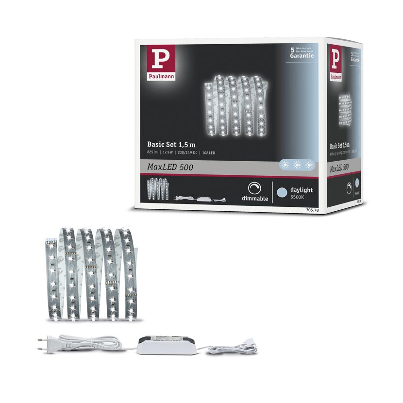 Function MaxLED 500 Basisset 1,5m Tageslichtweiß 8,5 W 230/24 V 20 VA Silber
