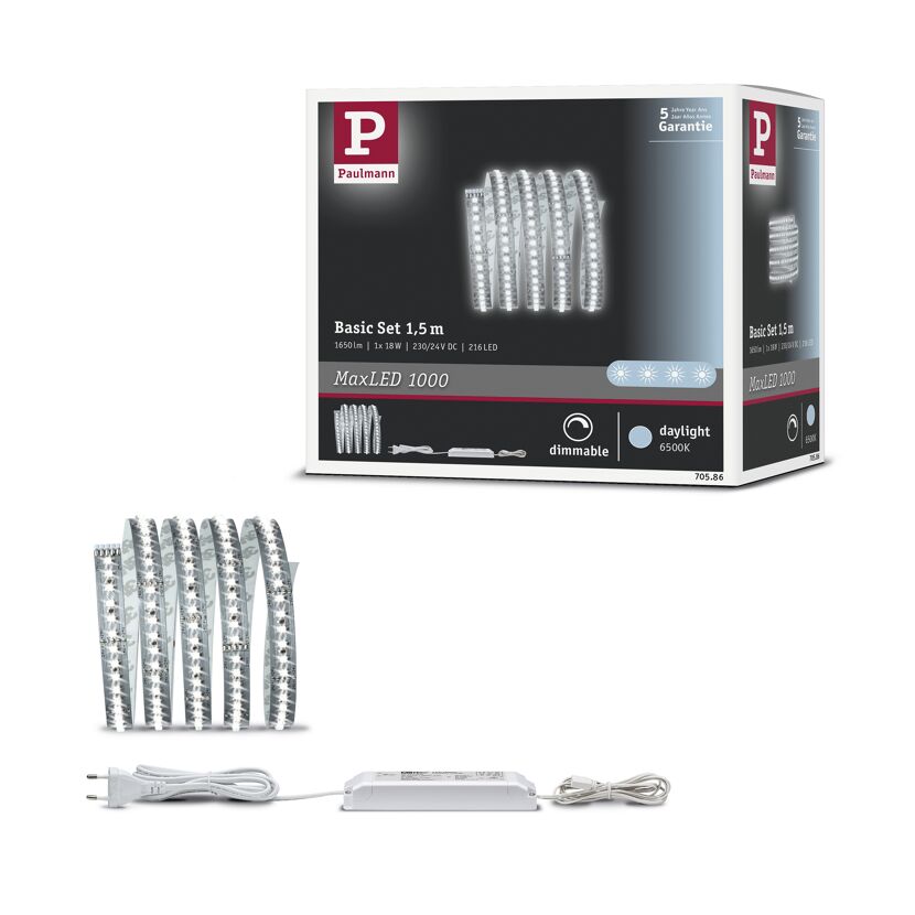 Function MaxLED 1000 Basisset 1,5 m Tageslichtweiß 17 W 230/24 V 36 VA Silber