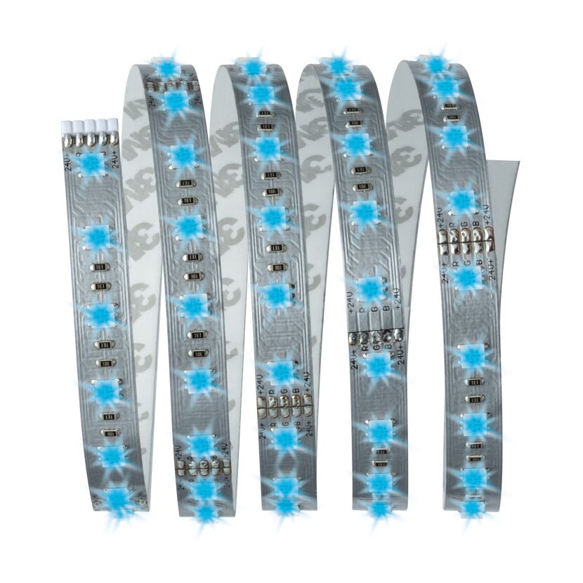 Blau leuchtendes LED-Band aufgerollt