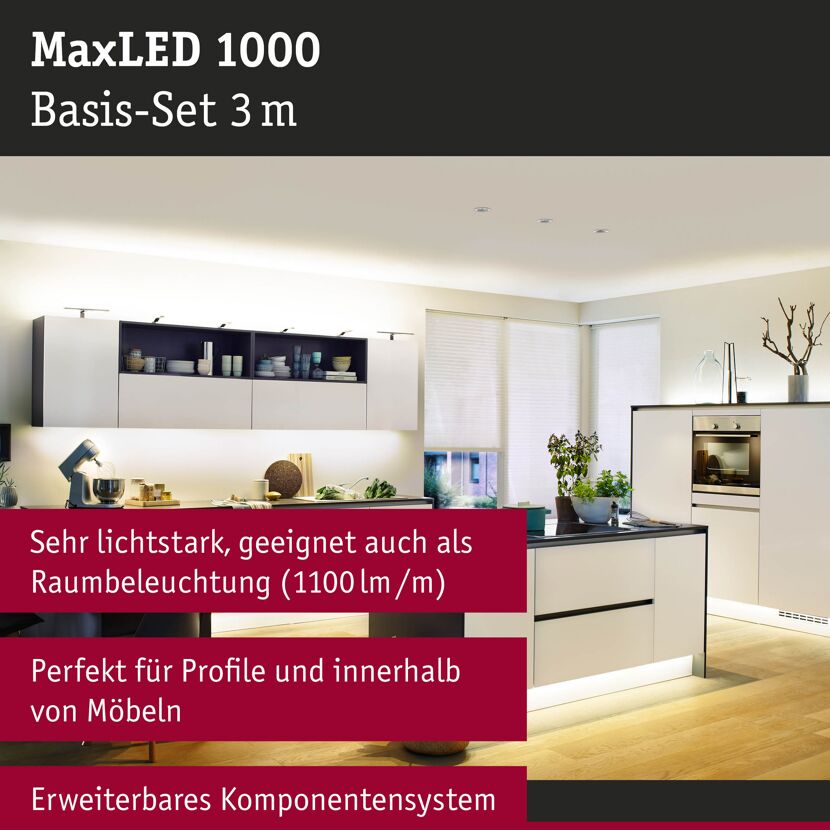Function MaxLED 1000 Basisset 3m Warmweiß 40 W 230/24V 75VA Silber