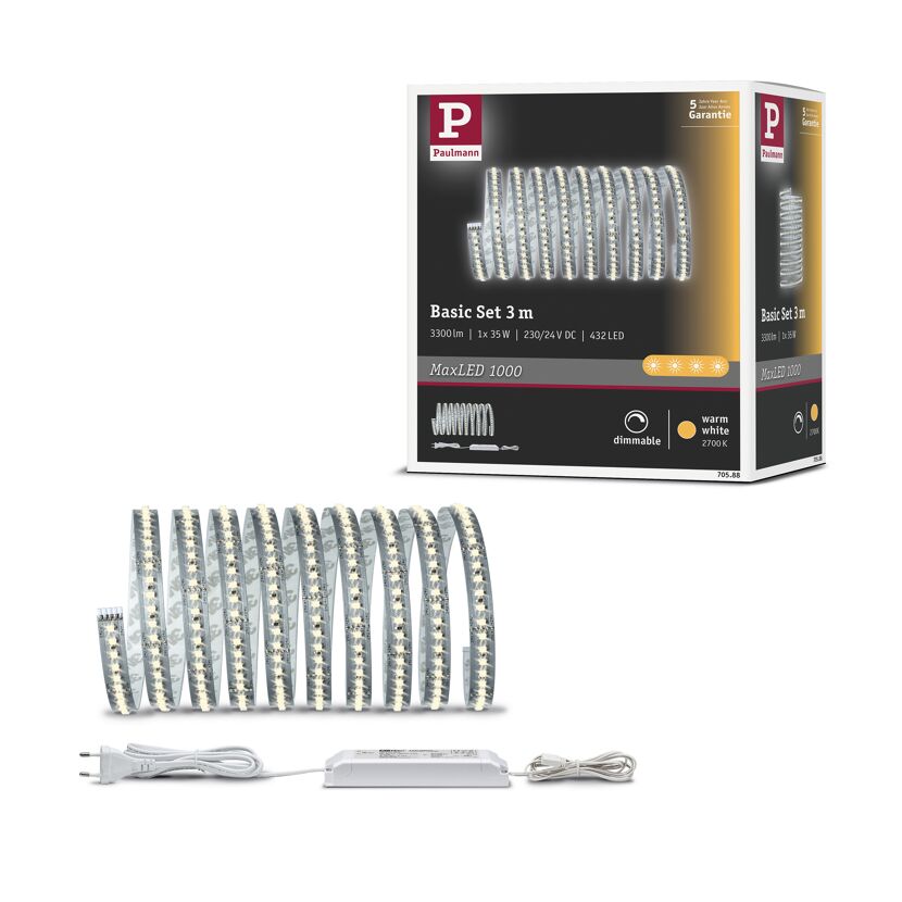 Function MaxLED 1000 Basisset 3m Warmweiß 40 W 230/24V 75VA Silber