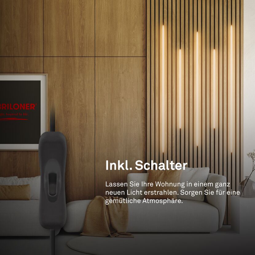 LED-Lichtleisten mit Schalter an Holzwand