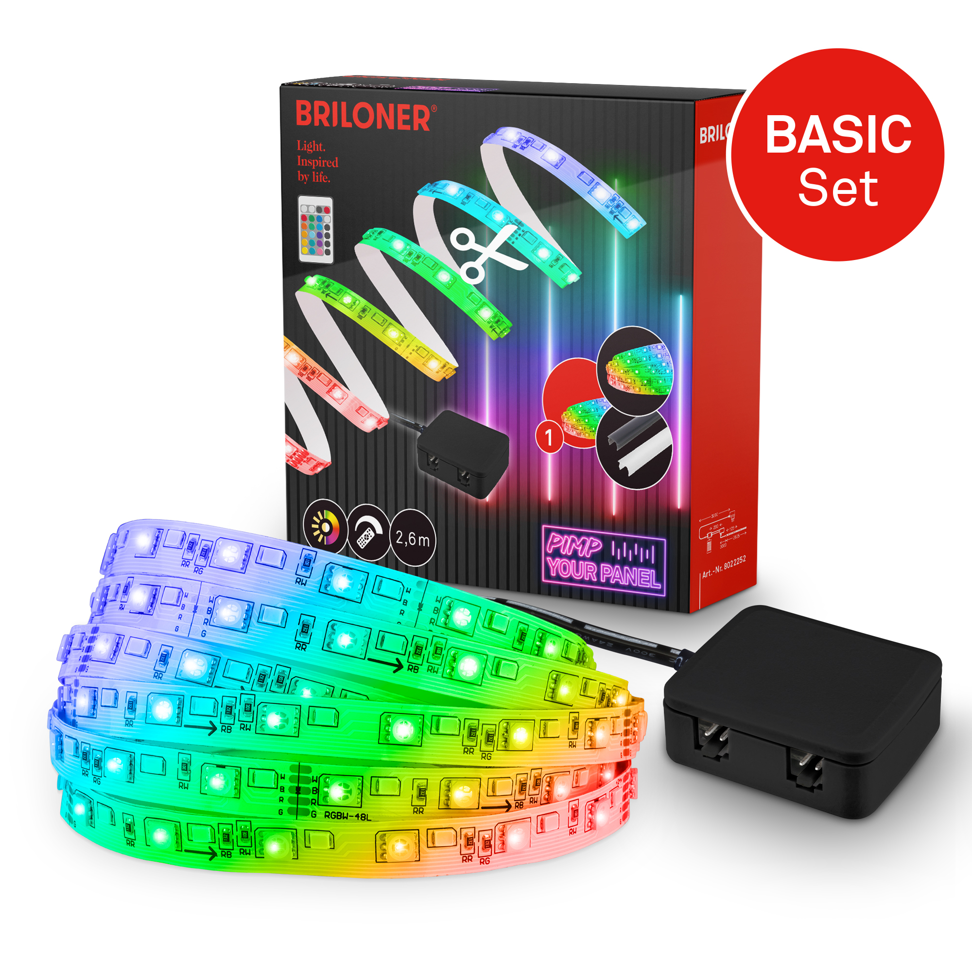 LED Stripe Starter-Set 'Pimp your Panel' RGB/W 250 lm 3000 K einstellbares weiß 2,6 m 230V mit Fernbedienung geeignet für Akustikpaneele + product picture