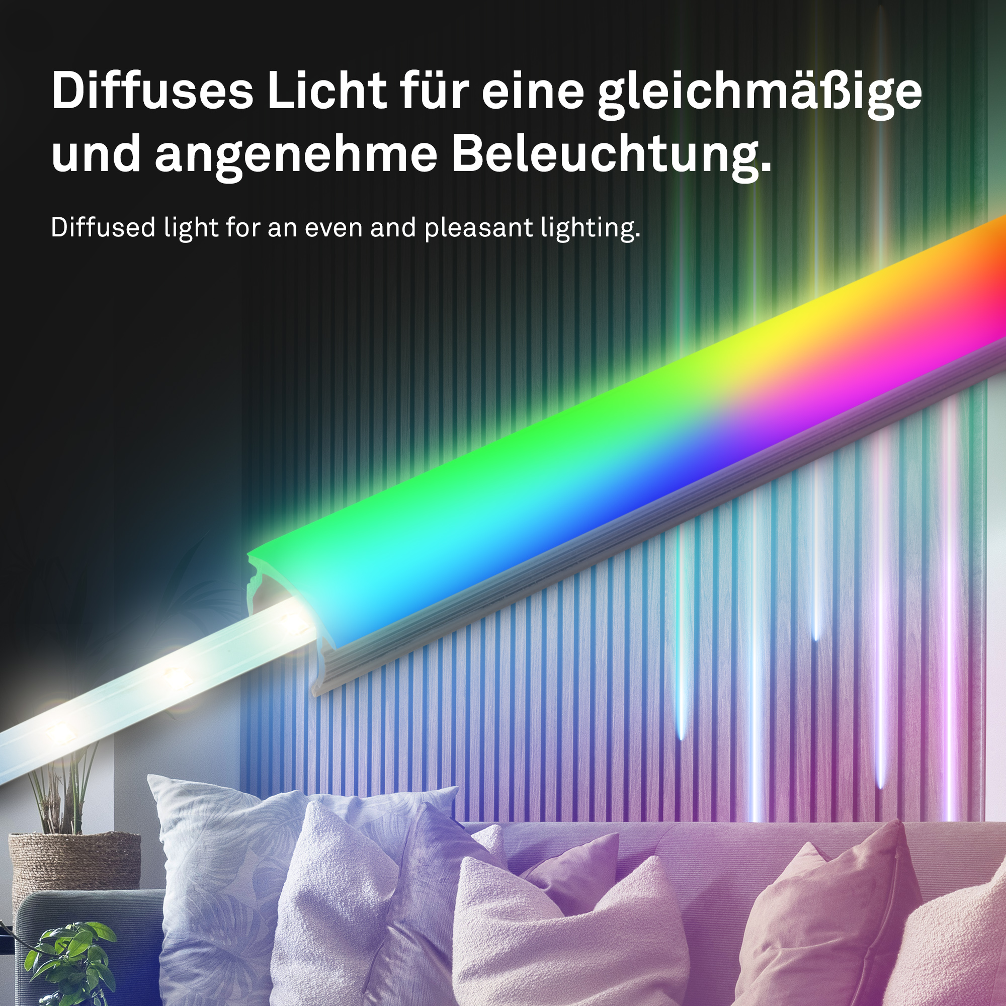 LED Stripe Starter-Set 'Pimp your Panel' RGB/W 250 lm 3000 K einstellbares weiß 2,6 m 230V mit Fernbedienung geeignet für Akustikpaneele + product picture