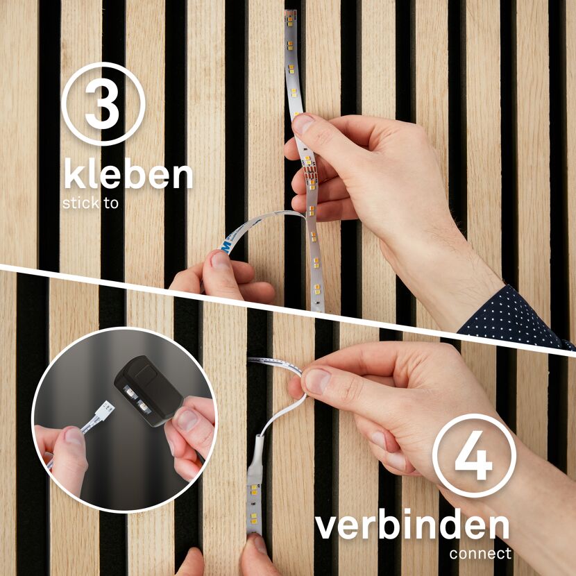 Person verbindet LED-Streifen
