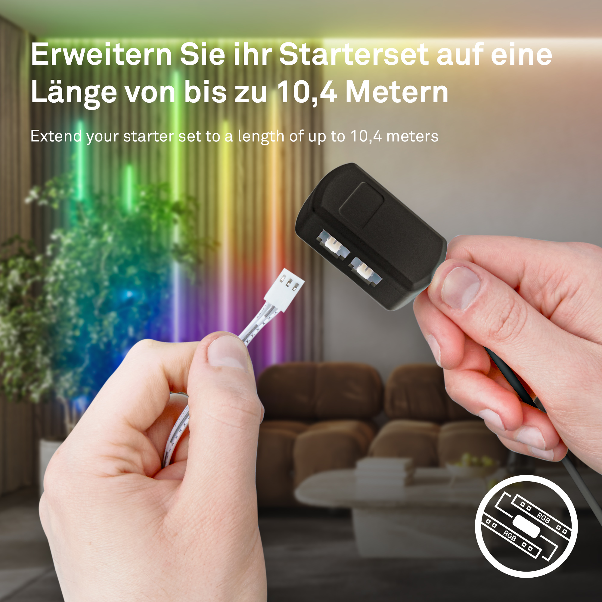 LED Stripe Starter-Set 'Pimp your Panel' RGB/W 250 lm 3000 K einstellbares weiß 2,6 m 230V mit Fernbedienung geeignet für Akustikpaneele + product picture