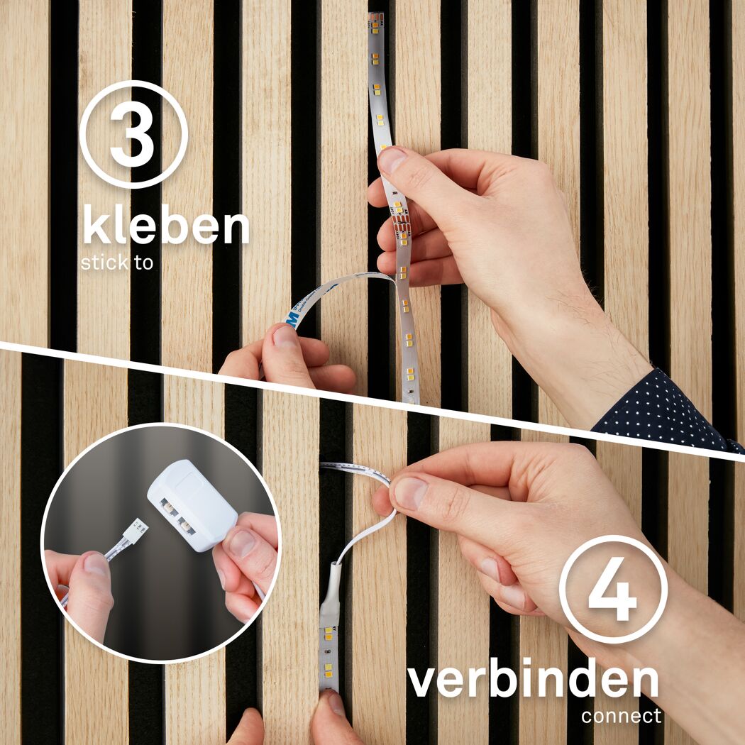 LED-Strip an Wand kleben und verbinden