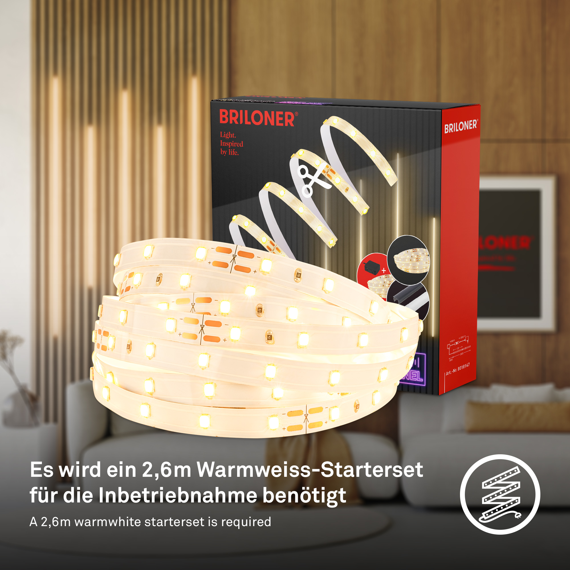 LED Stripe Ergänzungs-Set 'Pimp your Panel' on/off 500 lm 3000 K 2,6 m 230V geeignet für Akustikpaneele + product picture