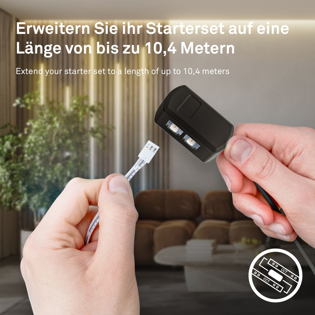 Person verbindet LED-Streifen mit Verbinder