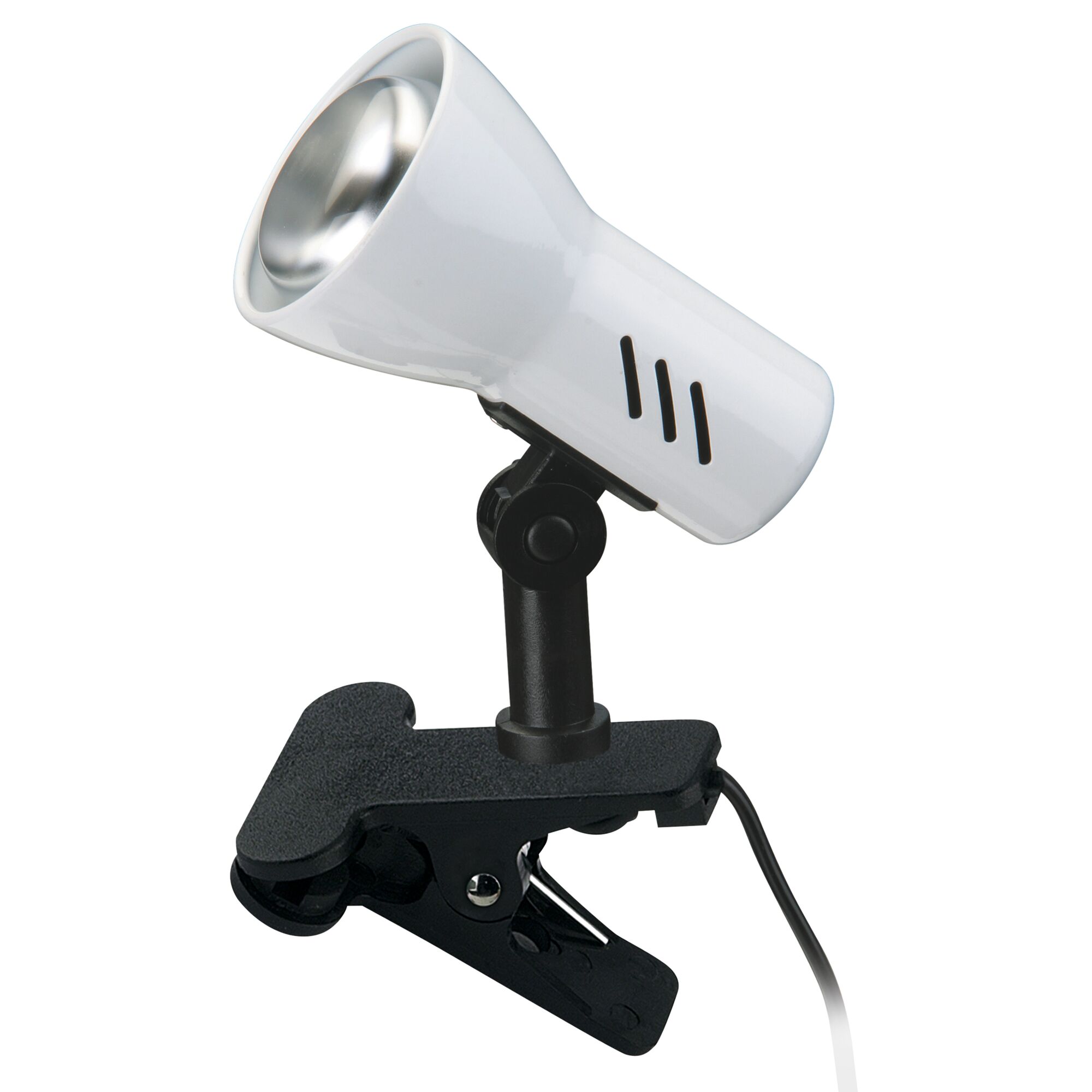 Weiße Klemmleuchte mit schwarzer Klemme