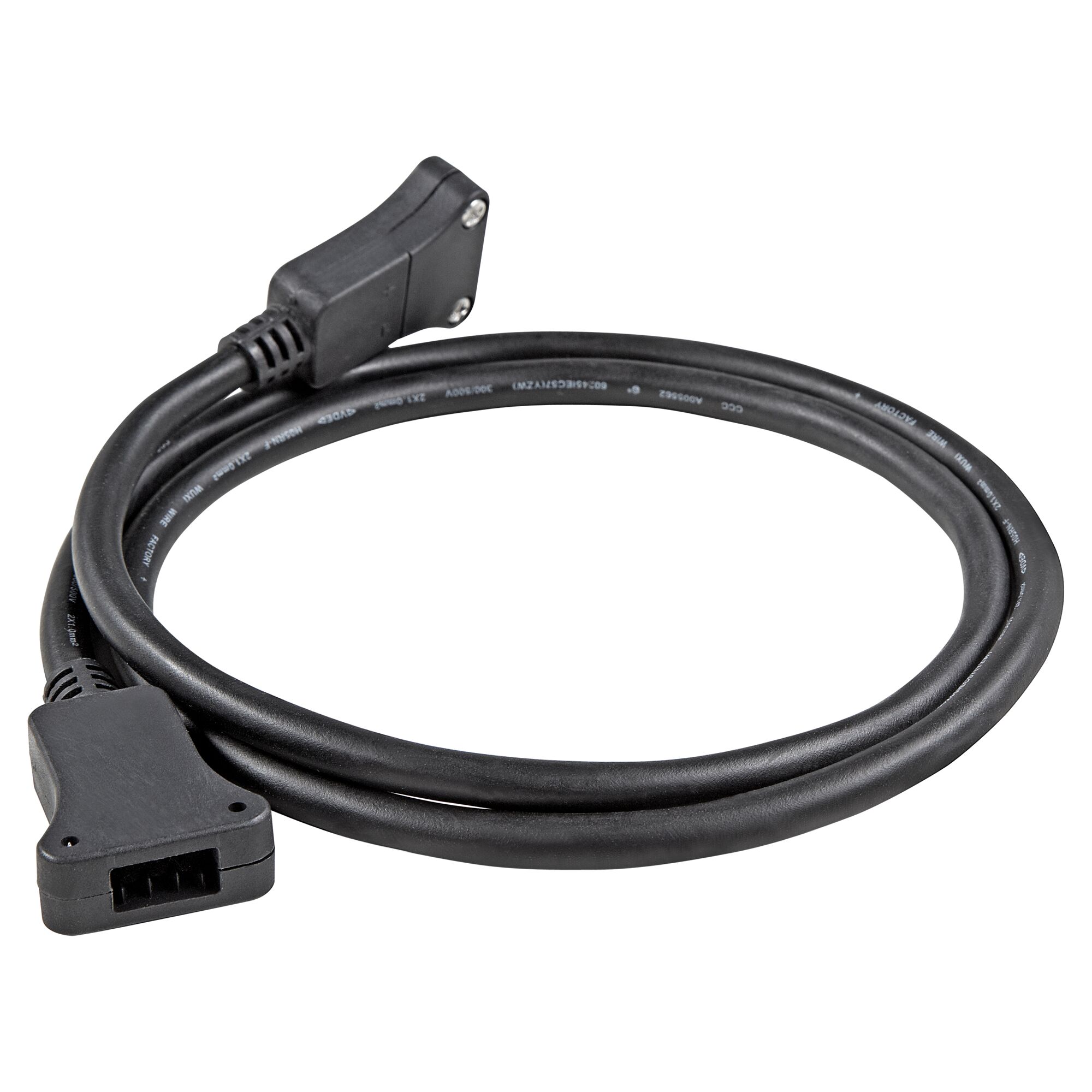 Schwarzes Kabel mit zwei Steckern.