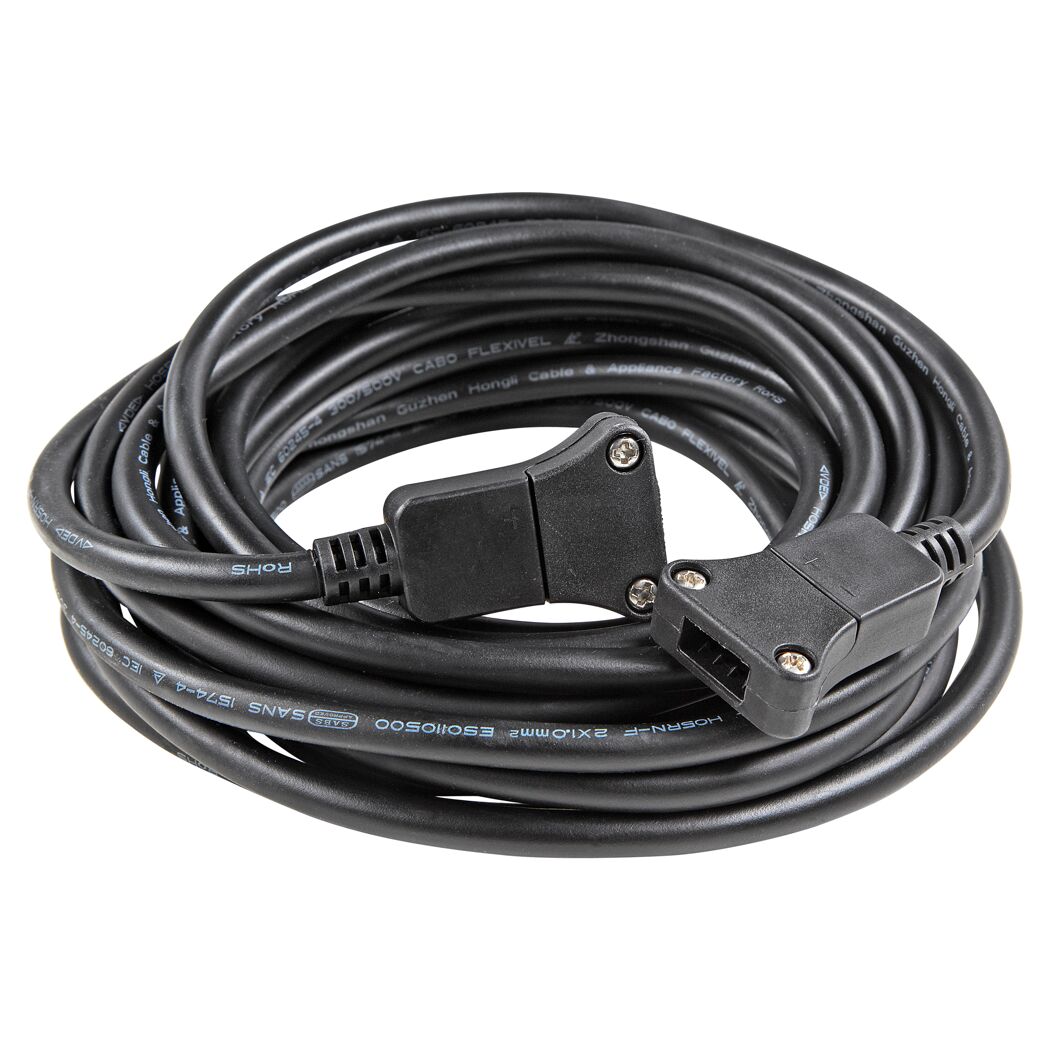 Schwarzes, aufgerolltes Kabel mit Steckern.