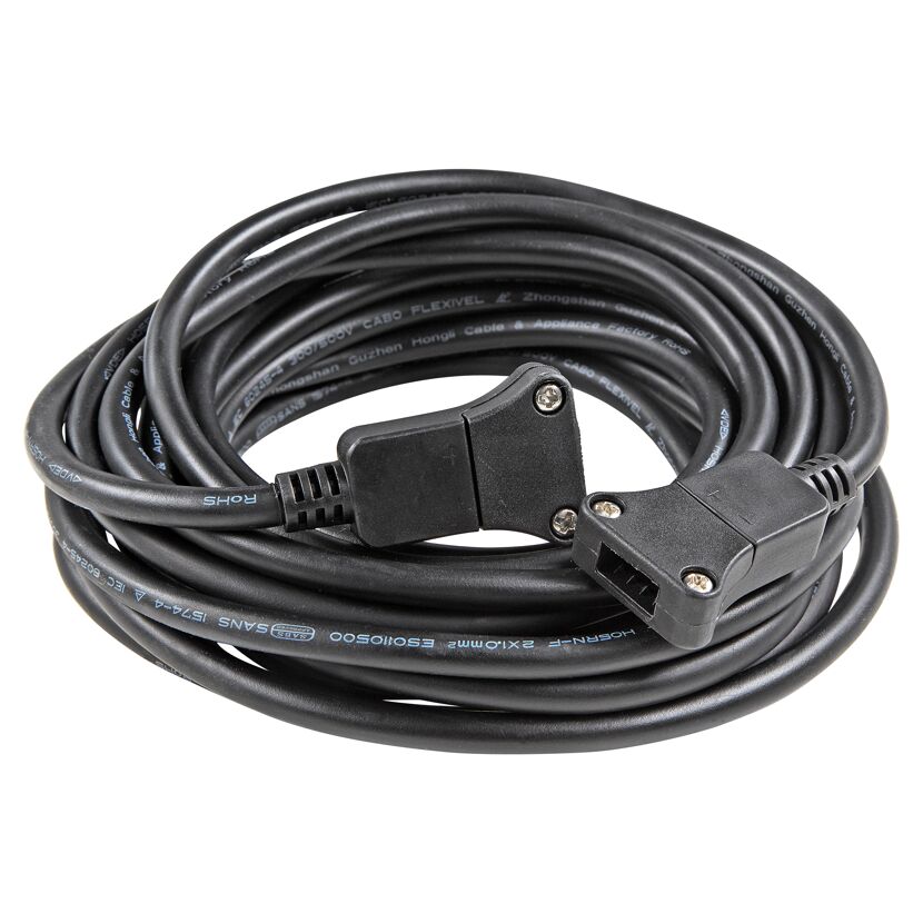 Schwarzes, aufgerolltes Kabel mit Steckern.