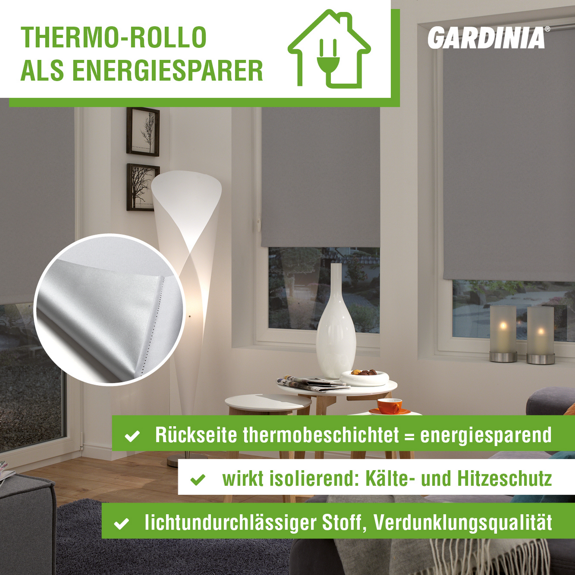 Seitenzug-Rollo 'Thermo energiesparend' Streifen weiß 142 x 180 cm + product picture