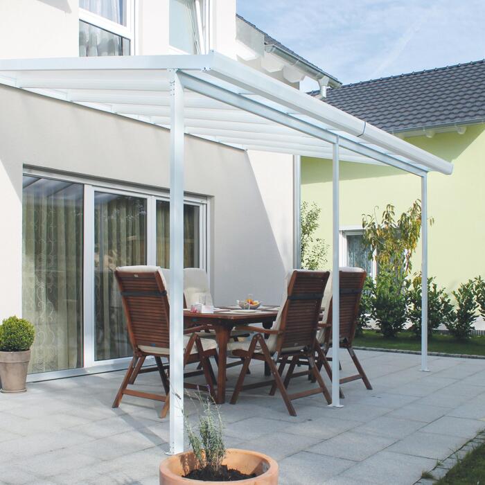Terrassenüberdachung, weiß (RAL 9010), 306 x 406 cm (BxT