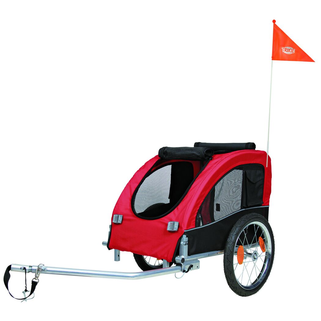 Roter Fahrradanhänger von Trixie mit Fahne und Reflektoren