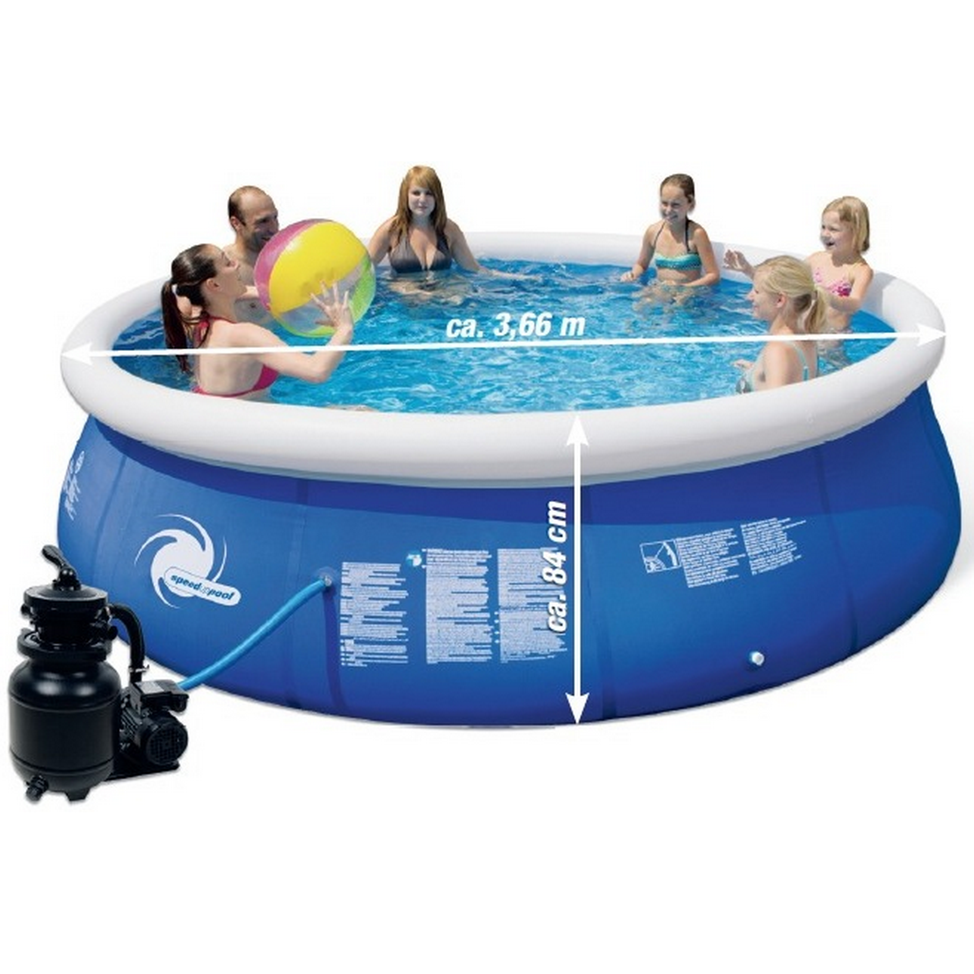 QUICK Up Pool rund 366x84 cm Schwimmbad mit Sandfilter Swimmingpool Filterballs 