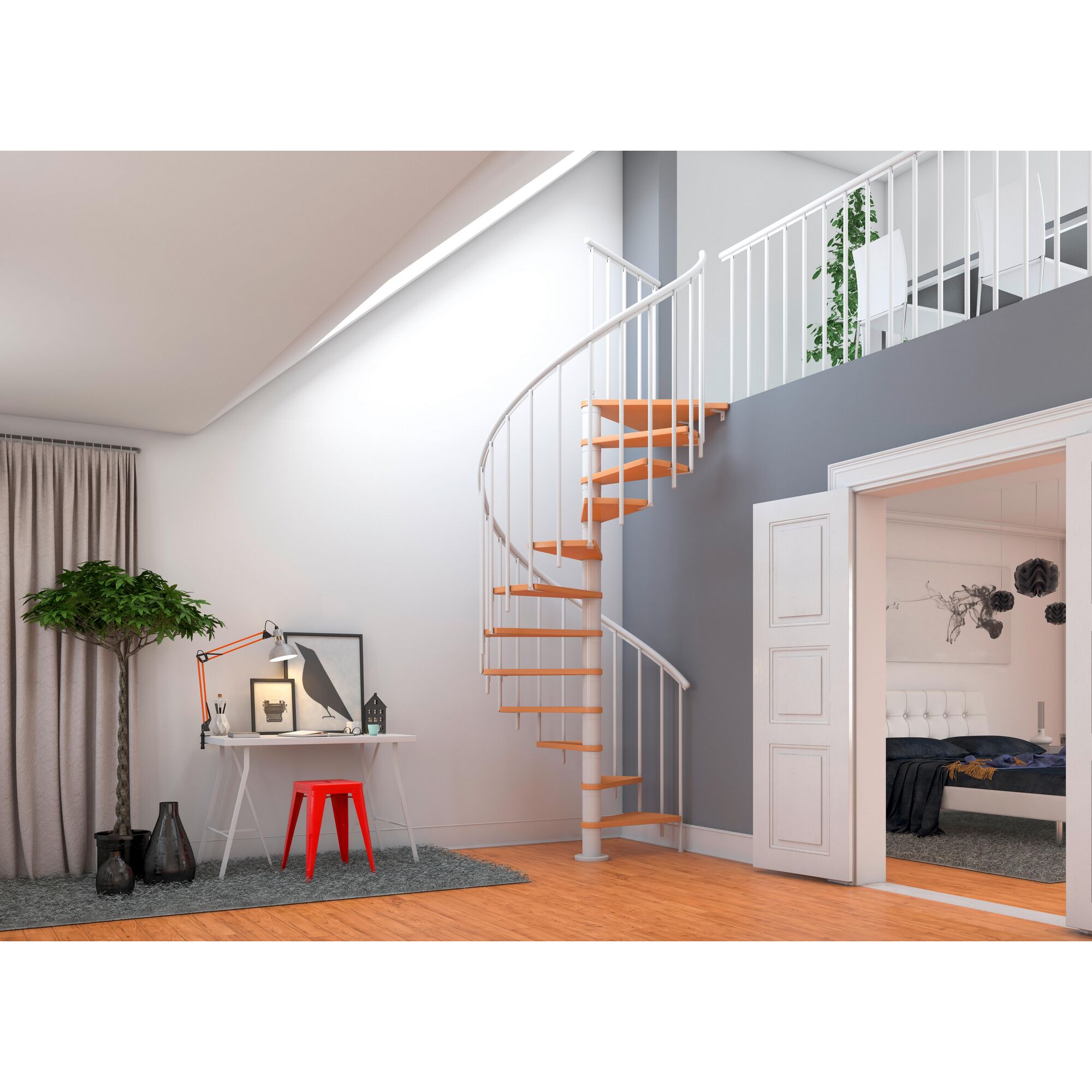 Wendeltreppe MONTREAL mit weißem Geländer