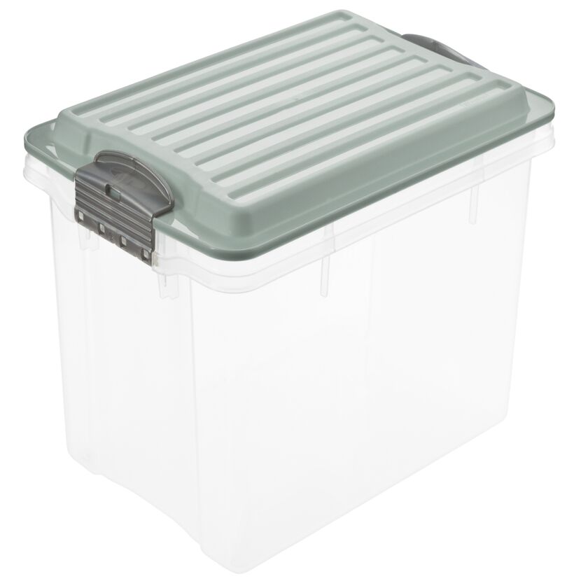 Durchsichtige Aufbewahrungsbox mit hellgrünem Deckel