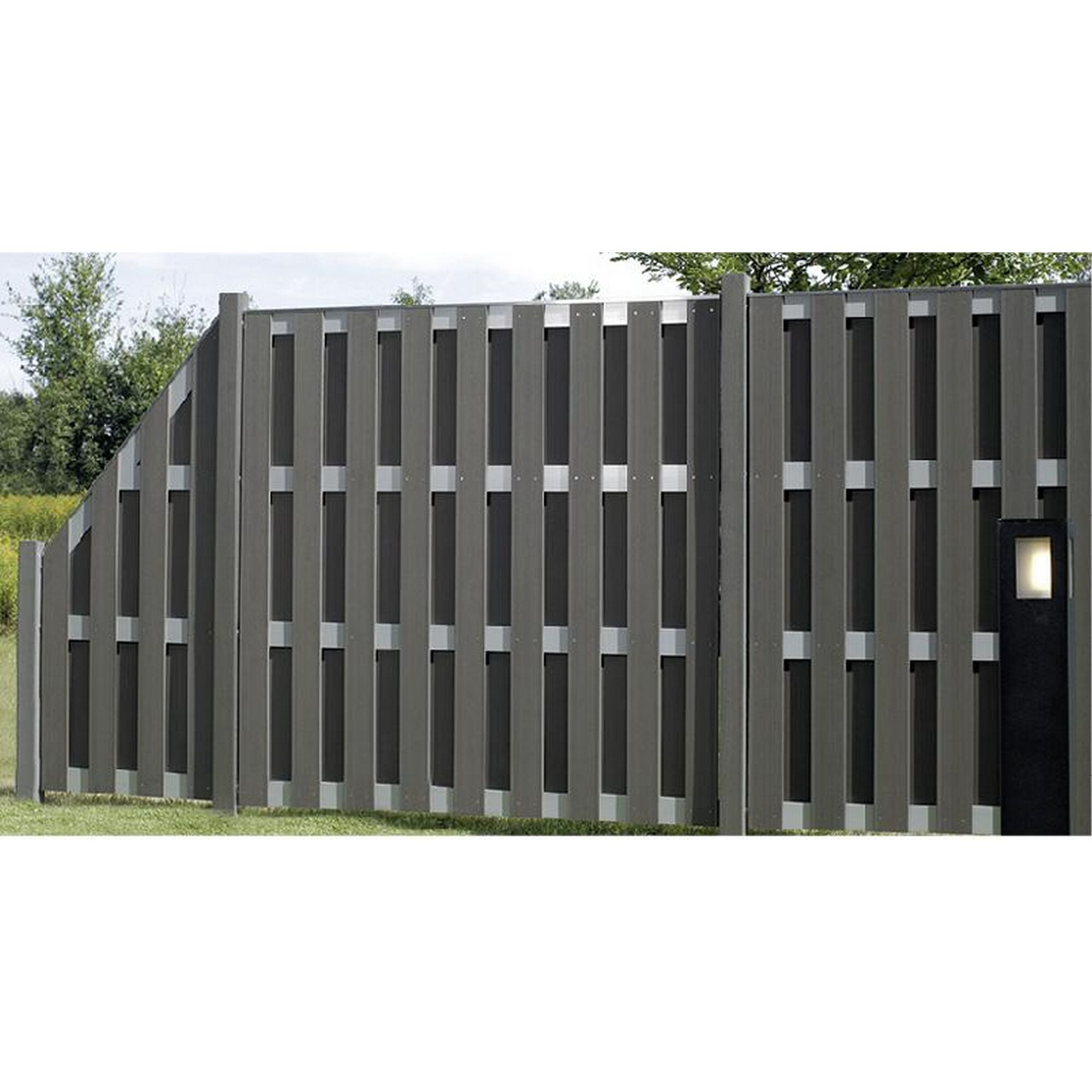 Anthraziter WPC Sichtschutzzaun JUMBO mit Aluminium