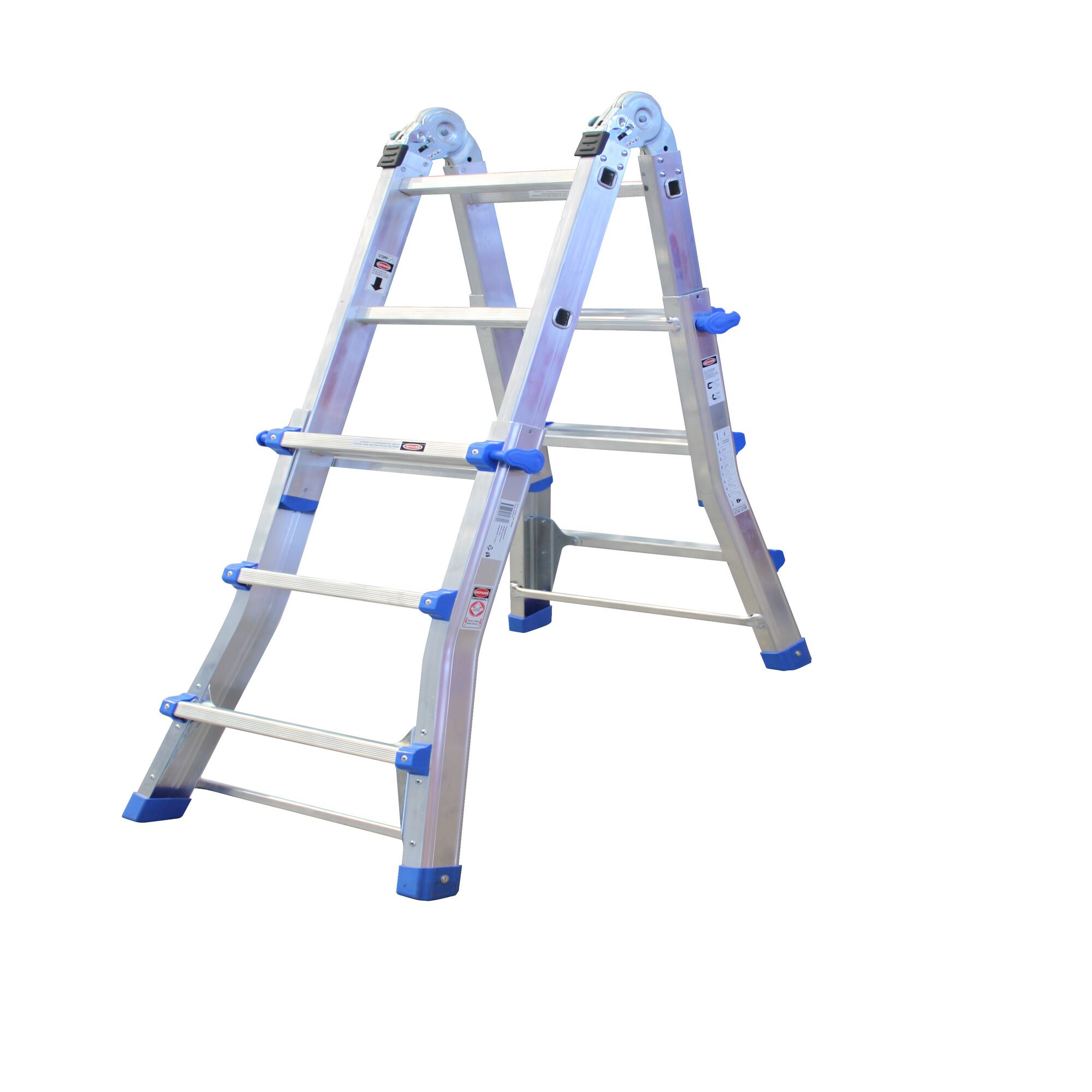 Silberne Klappleiter mit blauen Details