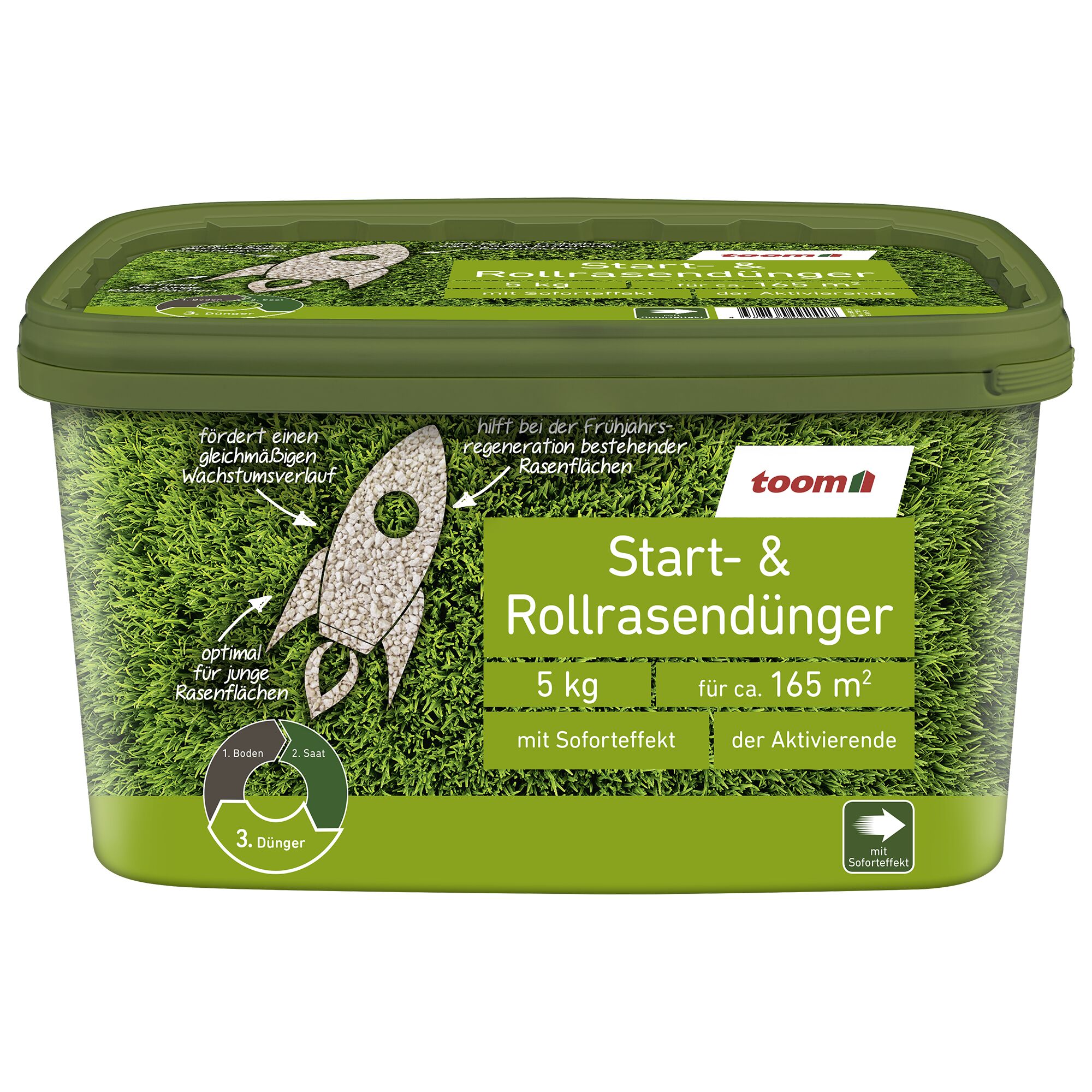 Grüner 5-kg-Eimer Toom Start-Rollrasendünger