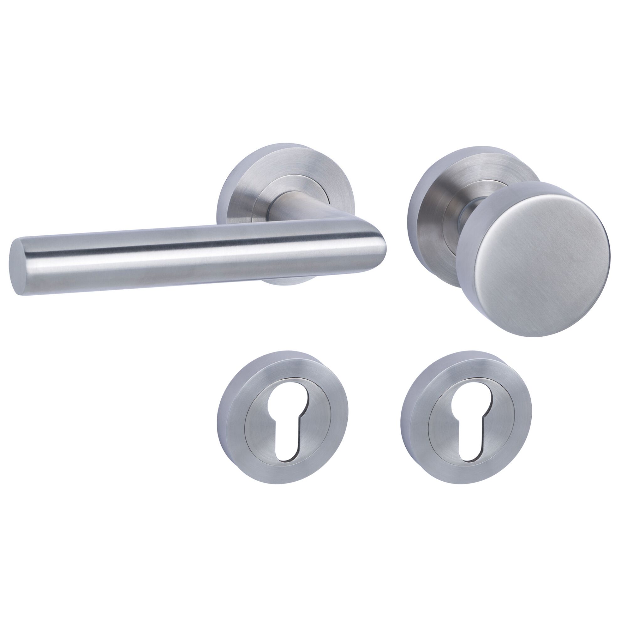 Türklinke aus Metall mit zwei Schlüsselloch-Abdeckungen