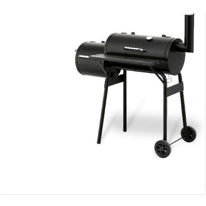 Schwarzer Smoker mit Rädern.